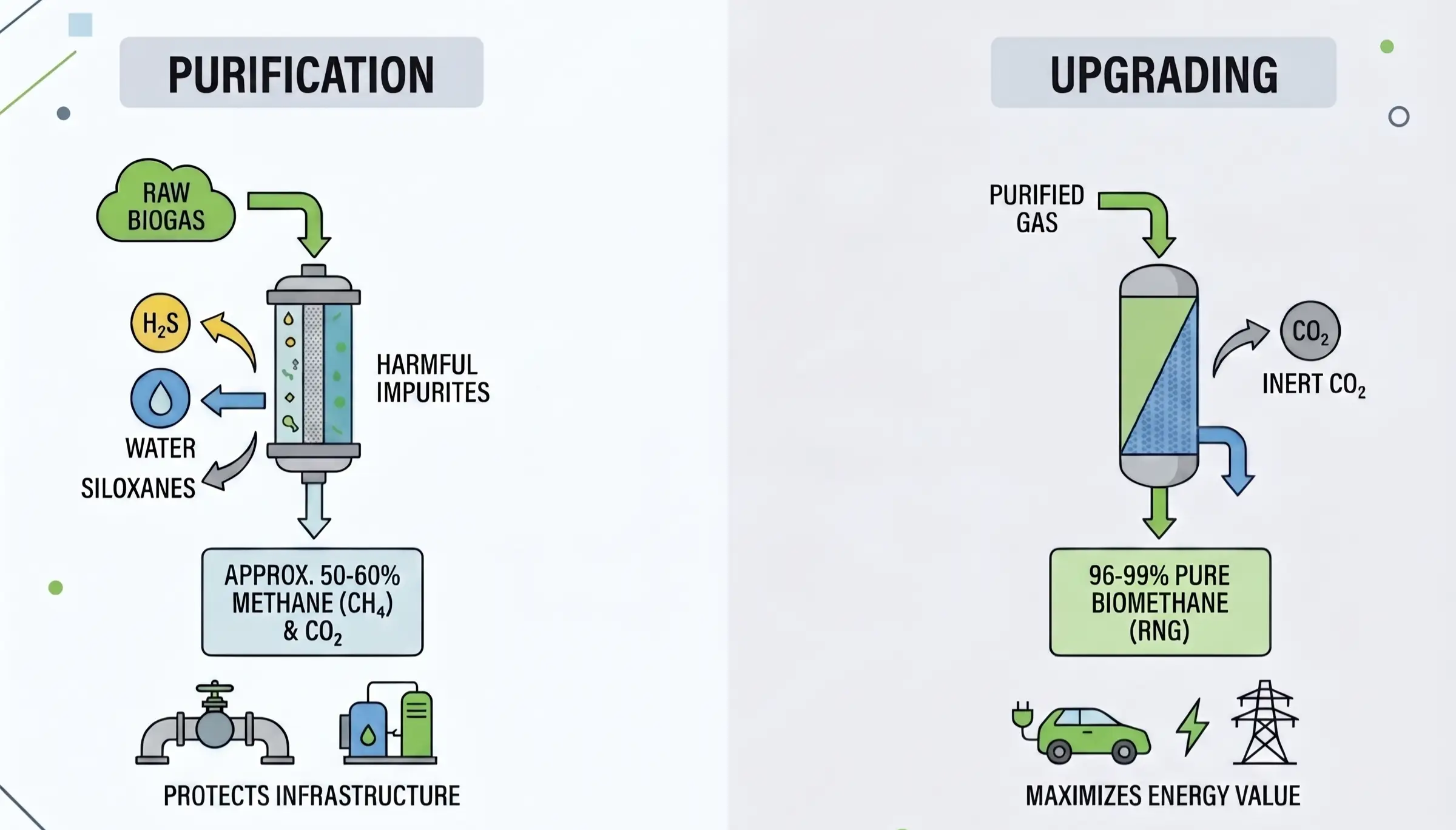 Purificação de biogás vs. melhoramento