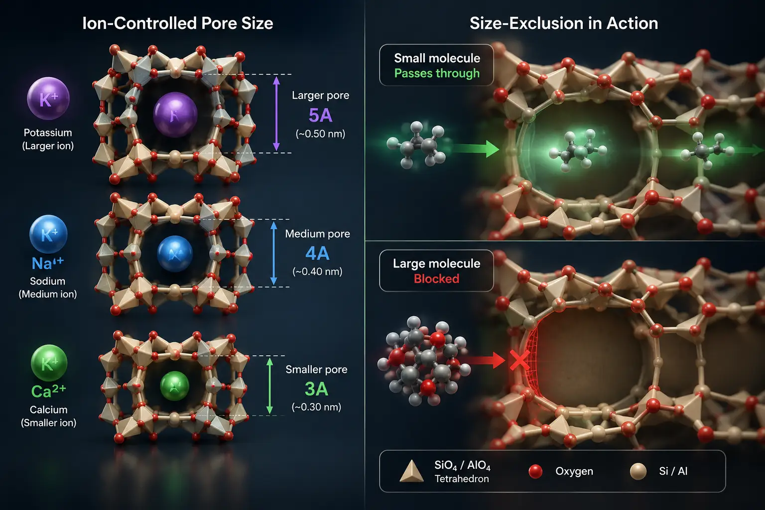 Types of Molecular Sieves - Principle Diagram