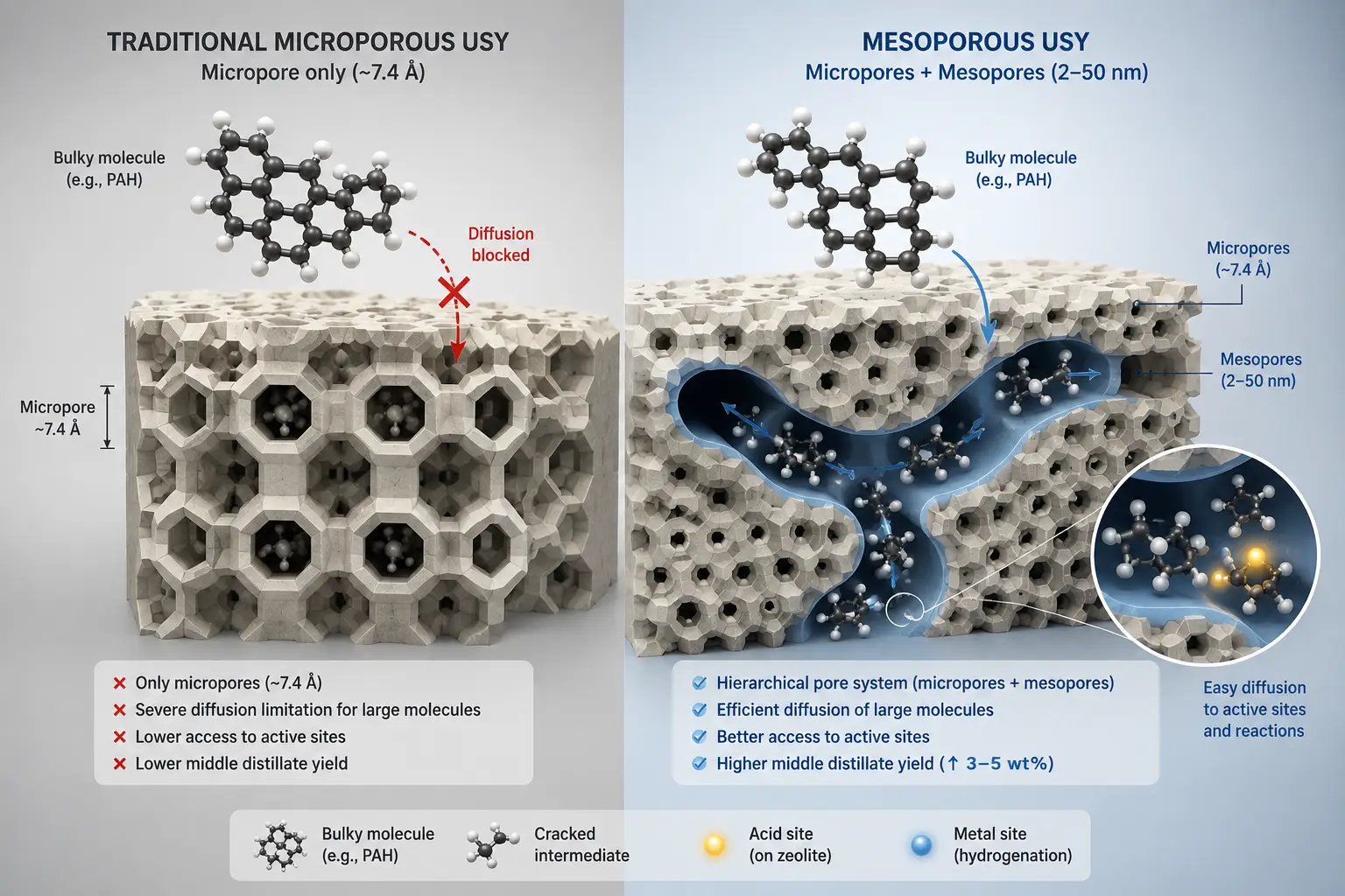 Structure poreuse de la zéolite Y USY et de la zéolite Y désaluminée