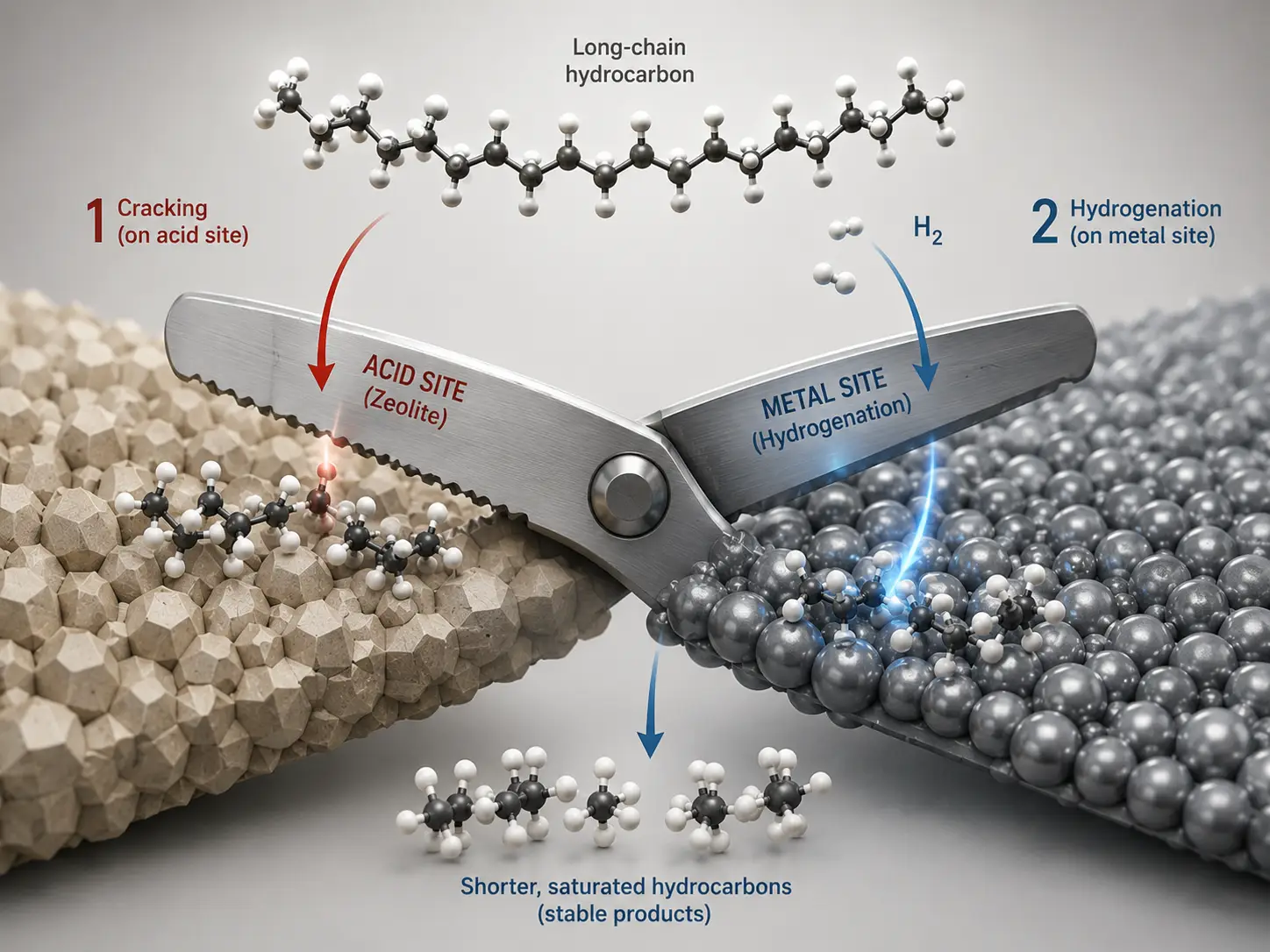 Schéma du mécanisme bifonctionnel du catalyseur d'hydrocraquage