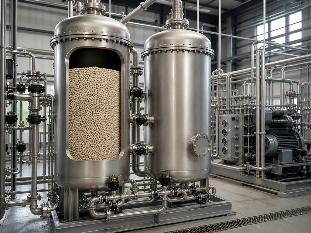 Twin VPSA adsorption vessels using a packed lithium molecular sieve bed for oxygen generation.