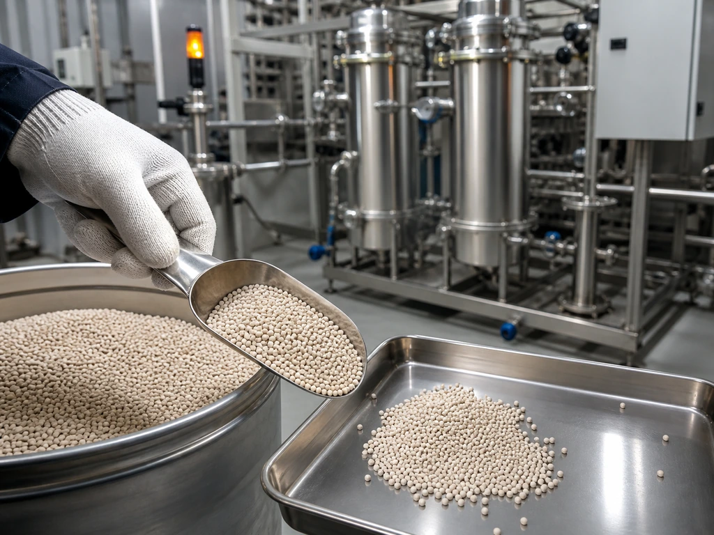 Batch sampling of lithium molecular sieve beads with a pilot PSA test system in the background.