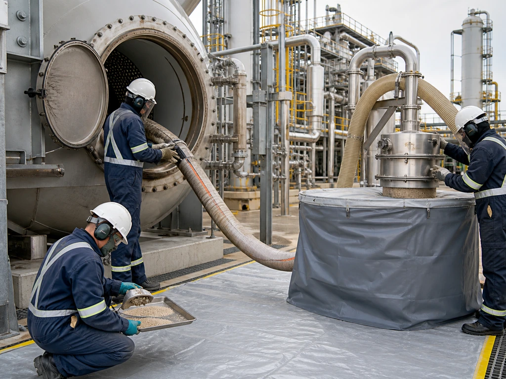 Controlled molecular sieve changeout during a planned adsorption-vessel turnaround.