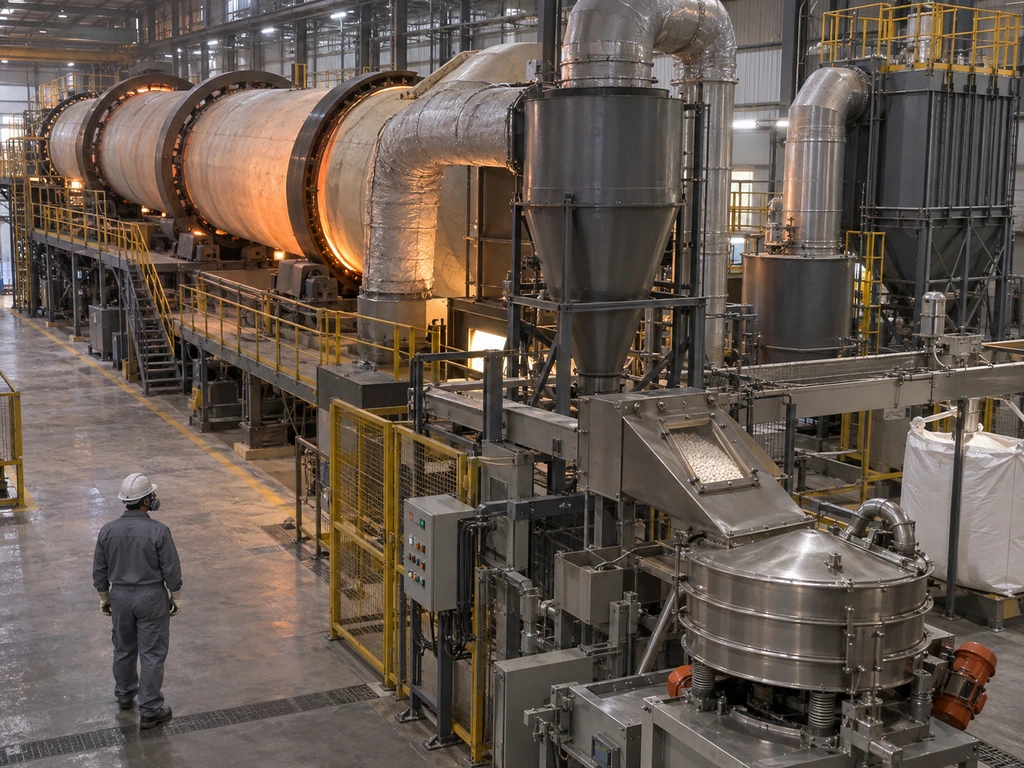 Línea de producción cerrada para la calcinación, el moldeado y el cribado de alúmina activada.